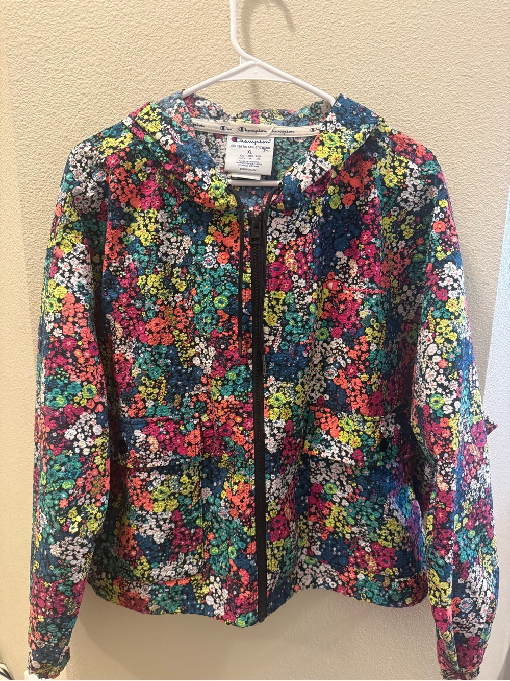 Champion Floral Hooded windbreaker  Utility Jacket - Blue Multicolor
